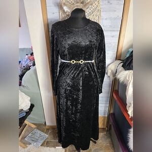 Vtg 90's Teddi Black Crushed Velvet Long Sleeve Maxi Dress